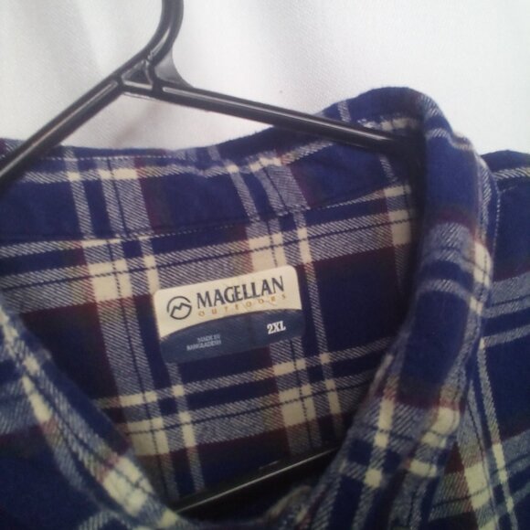 Magellan Shirt 2XL Men Button Down Long Sleeve Flannel Plaid Blue - Picture 7 of 16